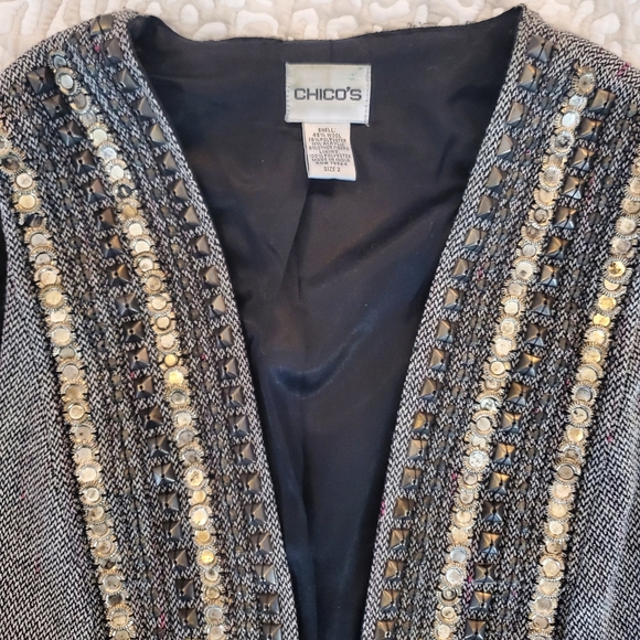 Chico's Grey Beaded Embellished Lined Wool Blend Vest Size 2 Large - Picture 3 of 6